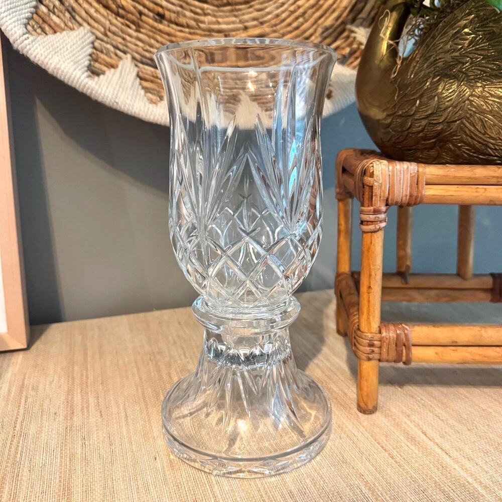 Vintage Crystal “Savannah” Hurricane Candle Holder Lamp with Pedestal Base